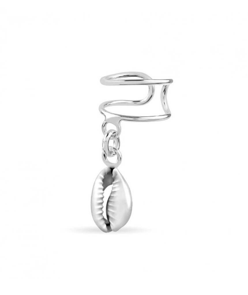 Sterling Silver Shell Earcuff with Hanging Jewels