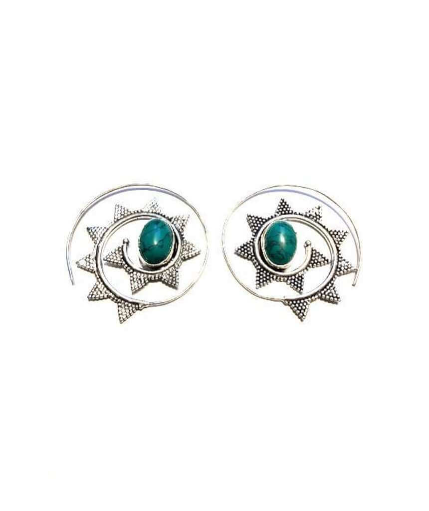 Turquoise Swivel Stone Hoop Earrings