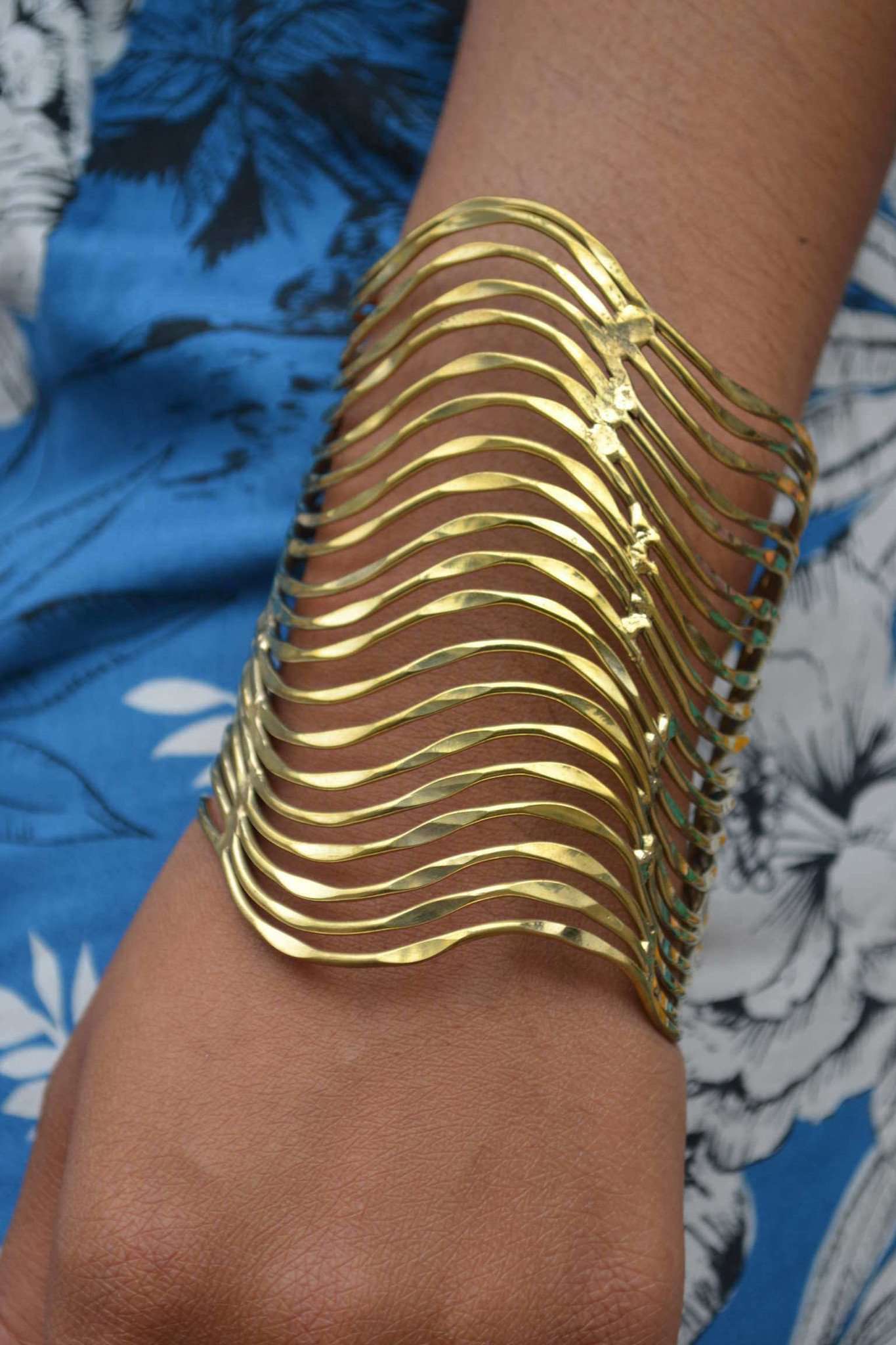Wave Lines Statement Cuff Bracelet