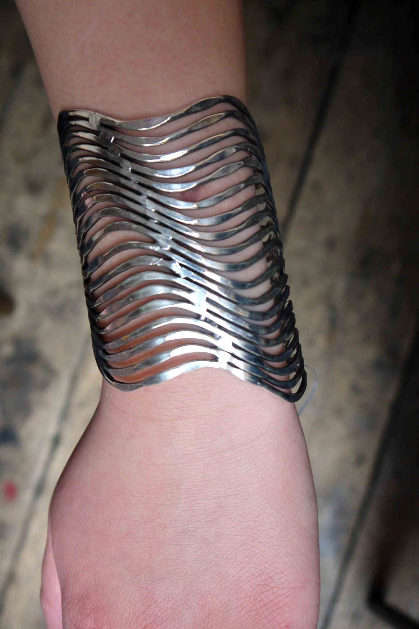 Wave Lines Statement Cuff Bracelet